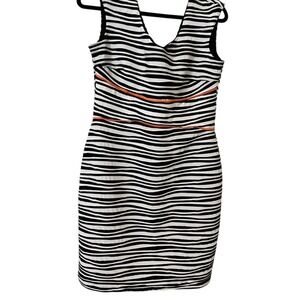 Donna Ricco Vintage 90s Black and White Stripes Sz 12 DressOrange Highlights